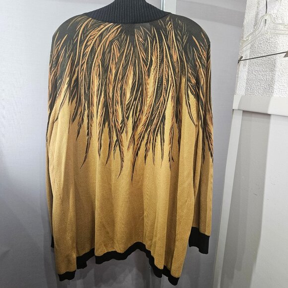 Bob Mackie Cardigan Sweater Plus 1X Wearable Art Feather Zip-Up Ribbed Knit - Picture 6 of 10